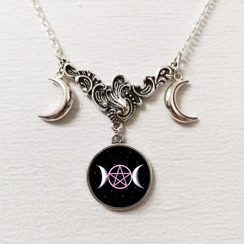 Wholesale  Triple Moon Goddess Crescent Crystal Glass Pendant Necklace Handmade Ladies Jewelry Gifts